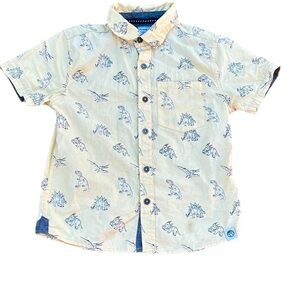 Free Planet Boys Yellow With Dinosaurs Medium 5 Cotton Button Down Shirt